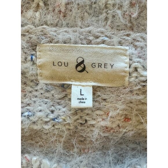 Lou & Grey Ivory Multi Color Fleck Fuzzy Soft‎ Crew Neck Sweater Size L - Picture 8 of 9